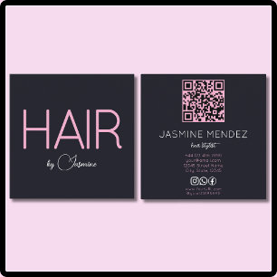 Black Pink Eenvoudige QR Code Socials Haarstylist Vierkante Visitekaartje