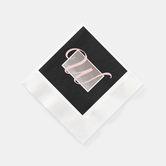 Black Pink Elegant Monogram Paper Napkins Servet (Hoek)