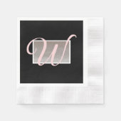 Black Pink Elegant Monogram Paper Napkins Servet (Voorkant)