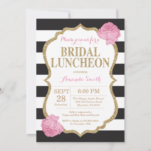Black Pink en Gold Bridal Luncheon Uitnodiging (Voorkant)
