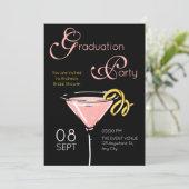 Black pink fancy cocktail graduation kaart (Staand voorkant)
