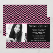 Black Pink Faux Glitter Chevron Sweet 16 Foto Kaart (Voorkant / Achterkant)