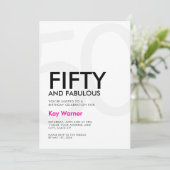 Black Pink Fifty and Fabulous 50th Birthday Kaart (Staand voorkant)