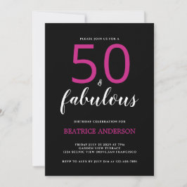 Black Pink Fifty and Fabulous Fiftieth Birthday Kaart
