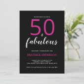 Black Pink Fifty and Fabulous Fiftieth Birthday Kaart (Staand voorkant)
