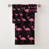 BLACK PINK FLAMINGO BRIGHT BATHROOM TOWEL SET BAD HANDDOEK (Insitu)
