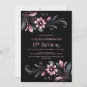 Black Pink Floral 18th Birthday Party Kaart (Voorkant)