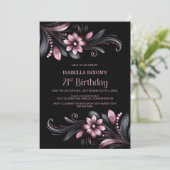 Black Pink Floral 21st Birthday Party Kaart (Staand voorkant)