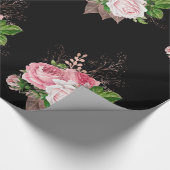 Black Pink Floral BIRTHDAY WEDDING WRAP Cadeaupapier (Hoek)