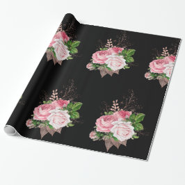 Black Pink Floral BIRTHDAY WEDDING WRAP Cadeaupapier