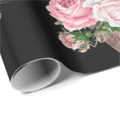 Black Pink Floral BIRTHDAY WEDDING WRAP Cadeaupapier (Rol Hoek)