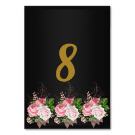 Black Pink Floral Bouquet TABLE NUMMER Kaart