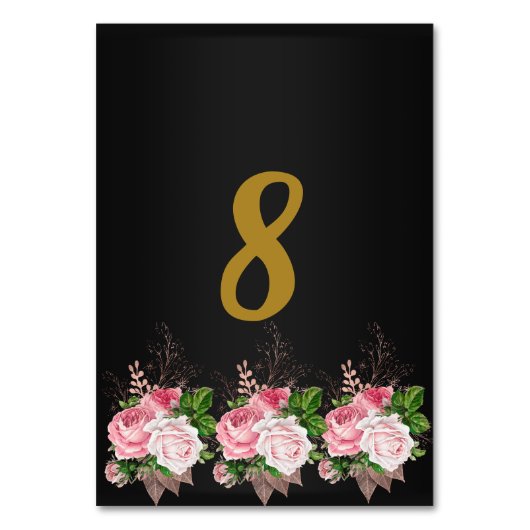Black Pink Floral Bouquet TABLE NUMMER Kaart (Voorkant)