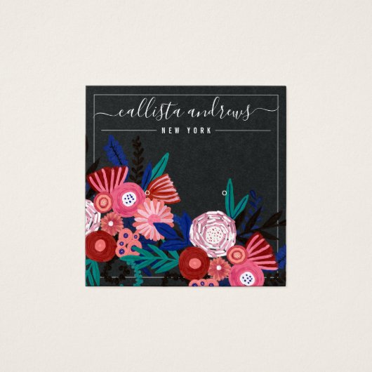 Black Pink Floral Cursive Earring Display Kaart (Voorkant)