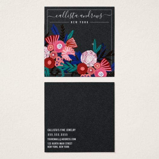 Black Pink Floral Cursive Earring Display Kaart (Voorkant /achterkant)