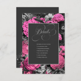 Black Pink Floral | Modern Chic Botanical Wedding Informatiekaartje