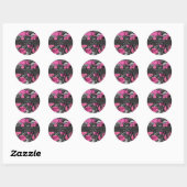 Black Pink Floral | Modern Chic Floral Wedding Ronde Sticker (Vel)