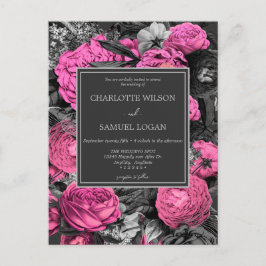 Black Pink Floral | Modern Chic Floral Wedding Uitnodiging Briefkaart