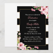 Black Pink Floral Stripes Dedication Invitation Kaart (Voorkant / Achterkant)