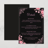 Black & Pink Floral Wedding Enclosure Card Informatiekaartje (Voorkant / Achterkant)