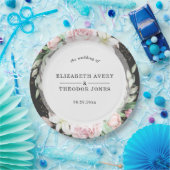 Black Pink Floral Wedding Napkins Papieren Bordje (Feest)