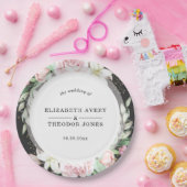 Black Pink Floral Wedding Napkins Papieren Bordje (Feest)