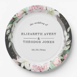 Black Pink Floral Wedding Napkins Papieren Bordje