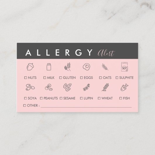 Black Pink Food Allergy Alert Visitekaartje (Achterkant)