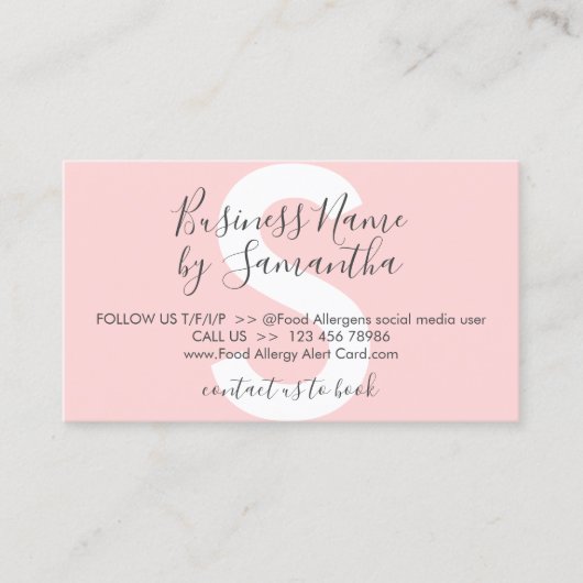 Black Pink Food Allergy Alert Visitekaartje (Voorkant)