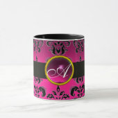 BLACK PINK FUCHSIA DAMASK GEMSTONE MONOGRAM MOK (Midden)