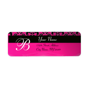 BLACK PINK FUCHSIA DAMASK MONOGRAM ETIKET