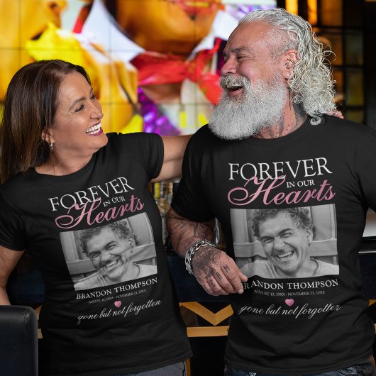 Black Pink Funeral Photo Memorial T-Shirt