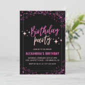 Black Pink Glam Glitter 61ste verpartij Kaart (Staand voorkant)