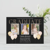 Black Pink Glitter Balloon Foto Graduparty Kaart (Staand voorkant)