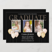 Black Pink Glitter Balloon Foto Graduparty Kaart (Voorkant / Achterkant)