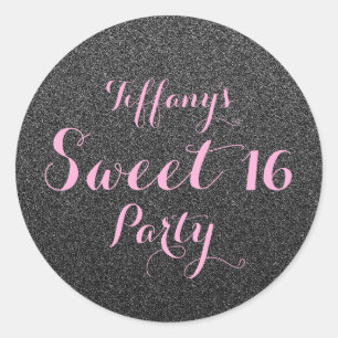Black Pink Glitter Faux Ombre Sweet 16 Sticker
