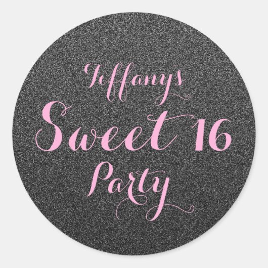 Black Pink Glitter Faux Ombre Sweet 16 Sticker (Voorkant)