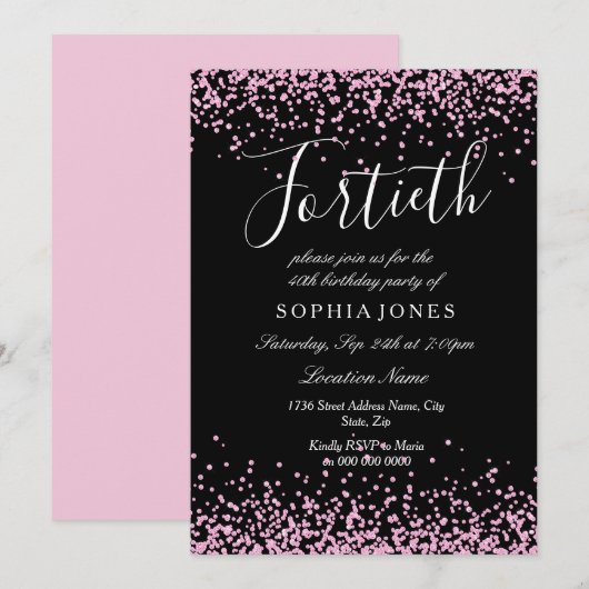 Black Pink Glitter Girls 40e verjaardag Kaart (Voorkant / Achterkant)