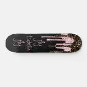 Black Pink Glitter Girly Sparkle Persoonlijke naam Persoonlijk Skateboard (Horizontaal)