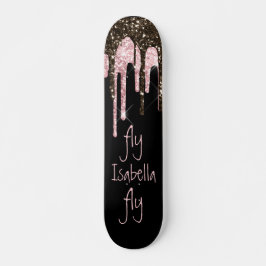 Black Pink Glitter Girly Sparkle Persoonlijke naam Persoonlijk Skateboard