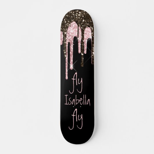 Black Pink Glitter Girly Sparkle Persoonlijke naam Persoonlijk Skateboard (Voorkant)