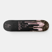 Black Pink Glitter Girly Sparkle Persoonlijke naam Persoonlijk Skateboard (Horizontaal)