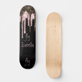 Black Pink Glitter Girly Sparkle Persoonlijke naam Persoonlijk Skateboard (Voorkant)