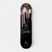 Black Pink Glitter Girly Sparkle Persoonlijke naam Persoonlijk Skateboard (Voorkant)