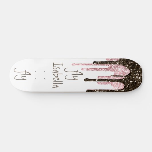 Black Pink Glitter Girly Sparkle Persoonlijke naam Persoonlijk Skateboard (Horizontaal)