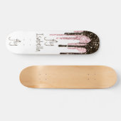 Black Pink Glitter Girly Sparkle Persoonlijke naam Persoonlijk Skateboard (Horizontaal)