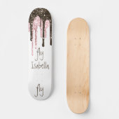 Black Pink Glitter Girly Sparkle Persoonlijke naam Persoonlijk Skateboard (Voorkant)