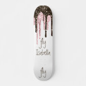 Black Pink Glitter Girly Sparkle Persoonlijke naam Persoonlijk Skateboard (Voorkant)