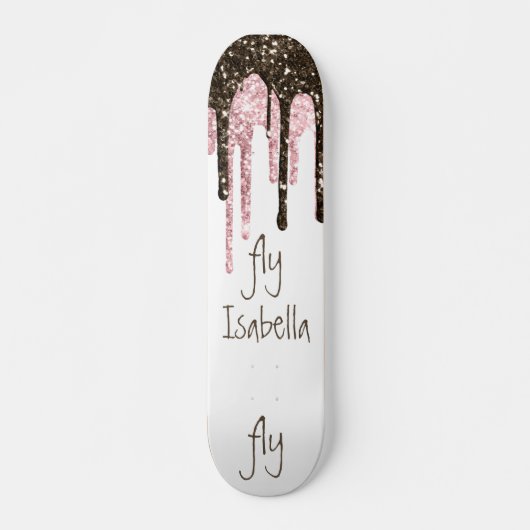 Black Pink Glitter Girly Sparkle Persoonlijke naam Persoonlijk Skateboard (Voorkant)