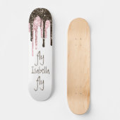Black Pink Glitter Girly Sparkle Persoonlijke naam Persoonlijk Skateboard (Voorkant)